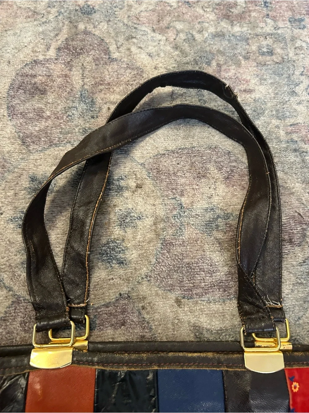 Vintage Made in Italy Patchwork Leather Tote Bag  70s for Sears multi color
